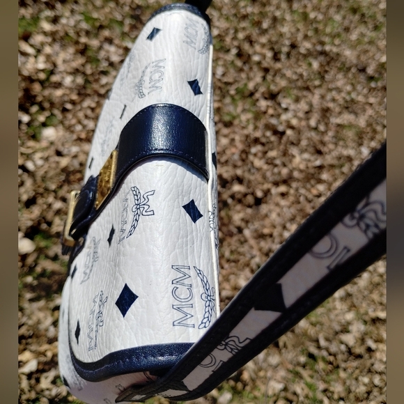 MCM Blue & White Crossbody Leather Patricia Handbag - Picture 7 of 17